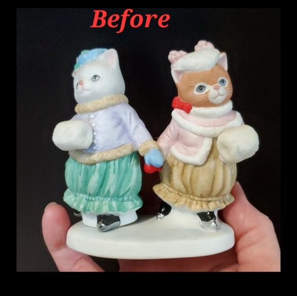 Altered Kitty Cucumber VTG Christmas Winter Decor 1992 Porcelain Ice Skaters - Picture 11 of 15